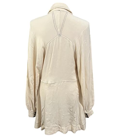 Free People Women's Ivory V-Neck Buttons Festival Boho Oversized Mini Dress Sz S - Picture 4 of 7